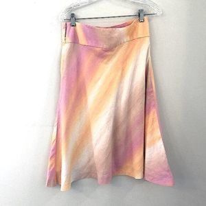 Banana Republic midi skirt pastel pink yellow watercolor lined zippered